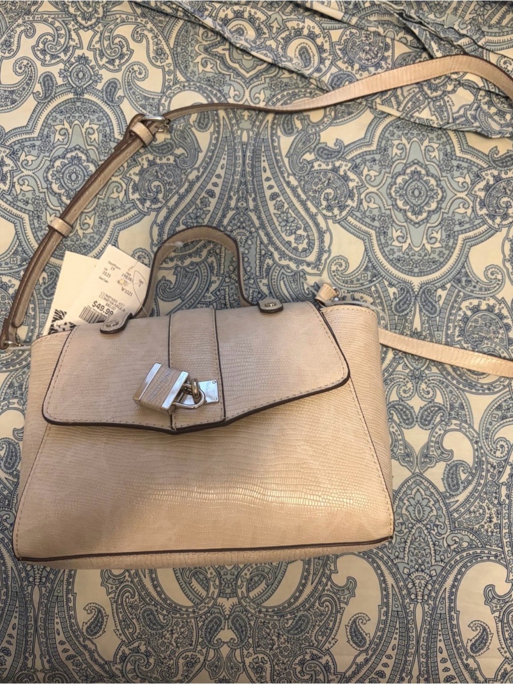 Anne Klein Classic Leather Crossbody Satchel in Cream